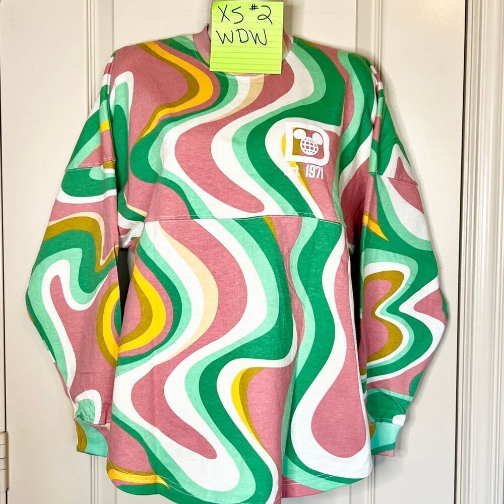 NWT WDW SWIRL Spirit Jersey Adult Walt Disney World Spring XS AOP 2 Long Sleeve
